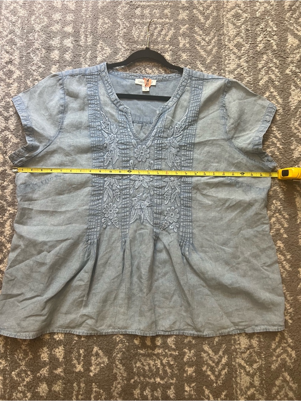Linen Coldwater Creek Light Blue Embroidered V-Neck Tunic size 2X (Q106) - Picture 7 of 10